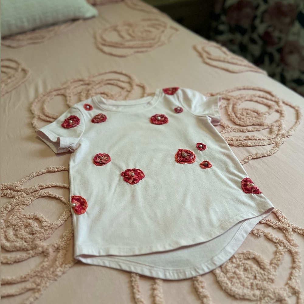 Upcycled Embroidered 5T Cat & Jack Light Pink T-Shirt 💕